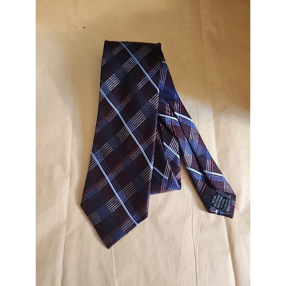 Pronto Uomo Couture Mens Silk Tie Burgundy Navy Blu Gold Striped